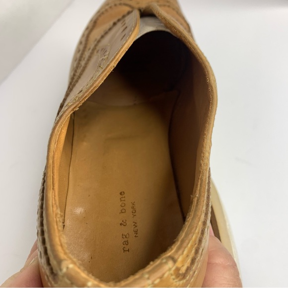 Rag & Bone Cognac Leather Brogue Slip On No Lace Wingtips Oxford Shoes 37.5 - Picture 8 of 12